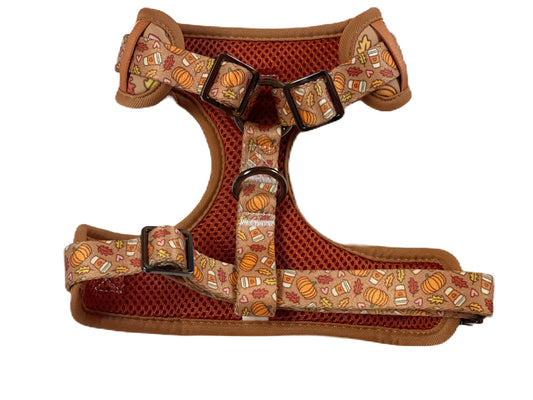 Pumpkin Spice - Adjustable Dog Harness - Heavy Duty Metal Hardware