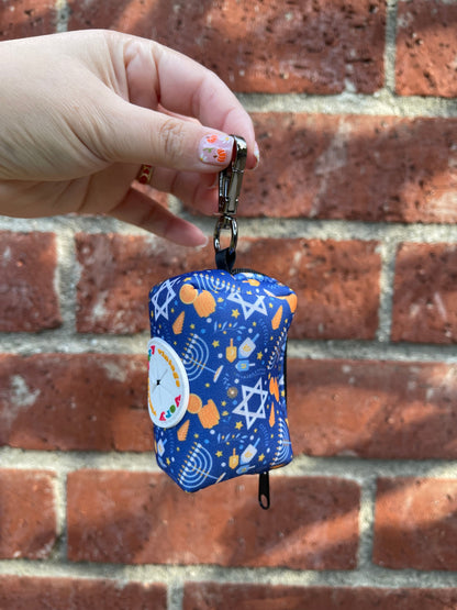 Happy Hanukkah Dog Poop Bag Holder – Dreidel & Gelt Print – Recycled Waste Bag Dispenser