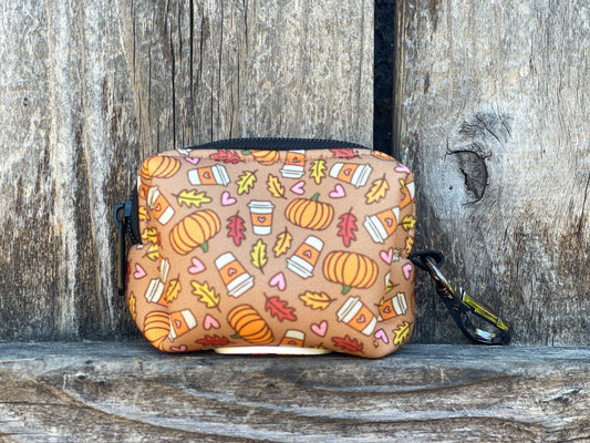 Pumpkin Spice Dog Poop Bag Holder – Fall Coffee Print Recycled Waste Bag Dispenser