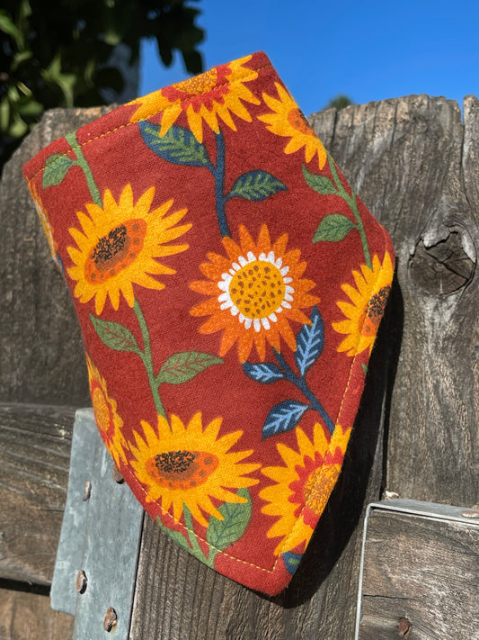 Sunny Harvest Dog Bandana – Fall Sunflower Print – Eco-Friendly Snap-On Pet Scarf – Made in the USA