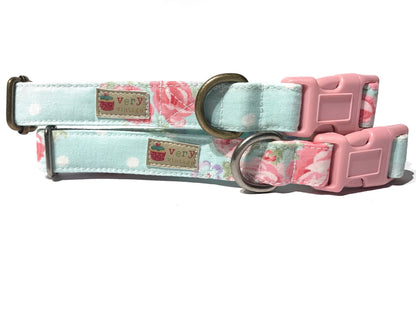French Country – Shabby Chic Floral Dog & Cat Collar – Cottagecore Pet Style – Organic Cotton – Handmade in the USA