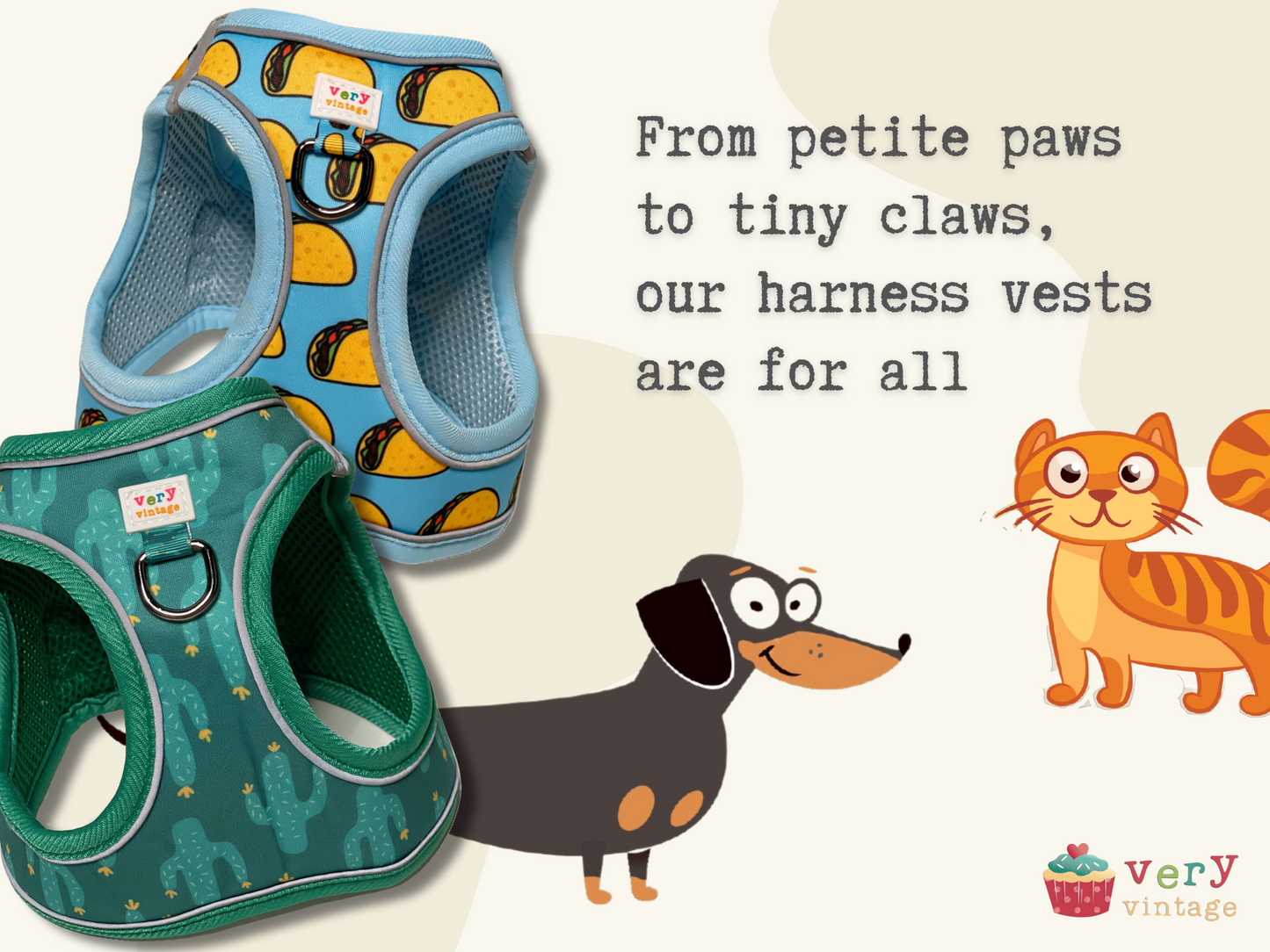 Desert Darling Dog Harness – Pink Western Cactus Print – No Pull Step In Vest for Small Dogs & Cats
