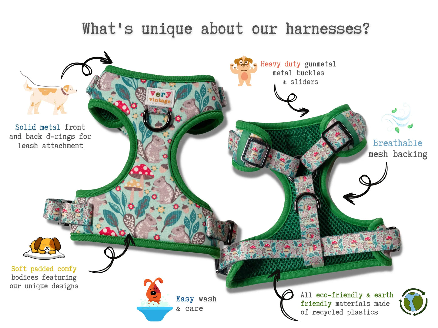 Christmas Dinos - Adjustable Dog Harness - Heavy Duty Metal Hardware